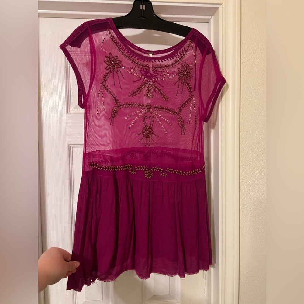 NWOT Free People Sheer Womens Blouse  🩵 💚